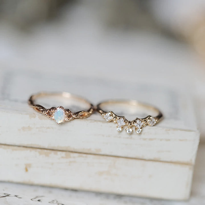 Anillo de 2 piezas con ópalo citrino y circonita blanca "Elf" de Olivenorma