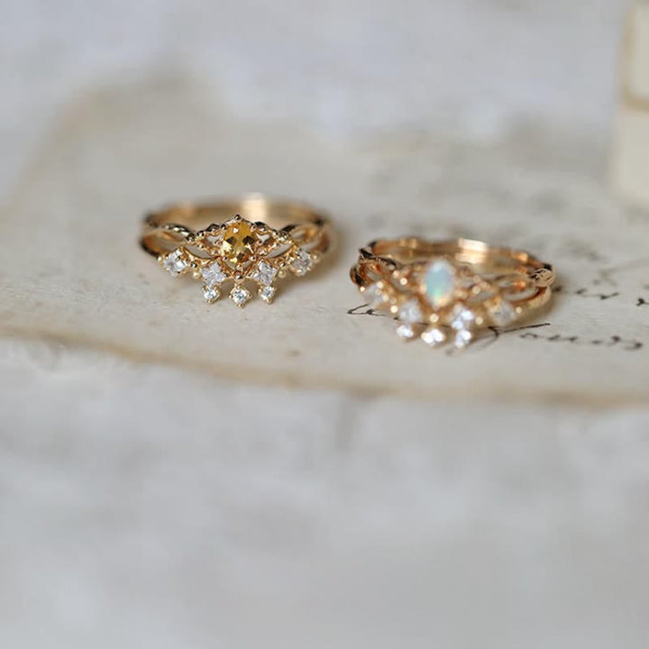 Anillo de 2 piezas con ópalo citrino y circonita blanca "Elf" de Olivenorma