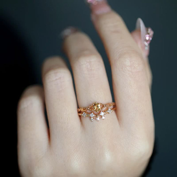 Anillo de 2 piezas con ópalo citrino y circonita blanca "Elf" de Olivenorma