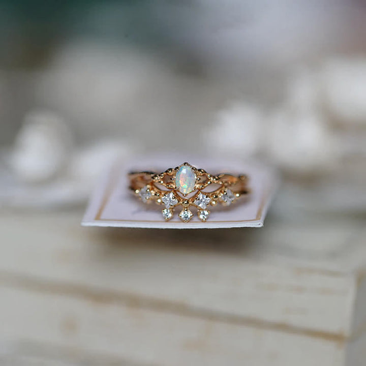 Anillo de 2 piezas con ópalo citrino y circonita blanca "Elf" de Olivenorma