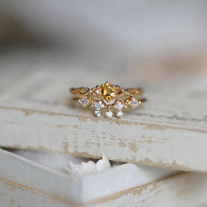 Anillo de 2 piezas con ópalo citrino y circonita blanca "Elf" de Olivenorma