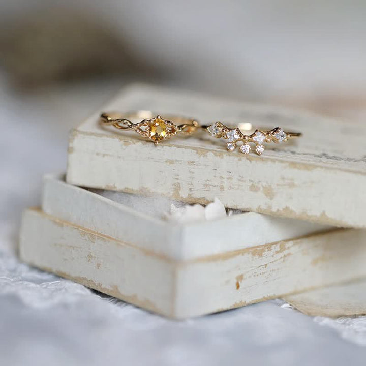 Anillo de 2 piezas con ópalo citrino y circonita blanca "Elf" de Olivenorma