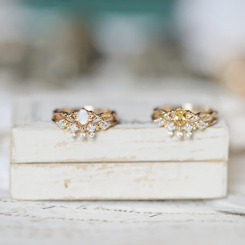 Anillo de 2 piezas con ópalo citrino y circonita blanca "Elf" de Olivenorma