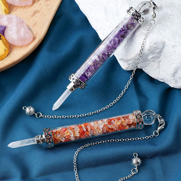 Péndulo de los deseos de los 7 chakras con piedra de cristal natural Olivenorma