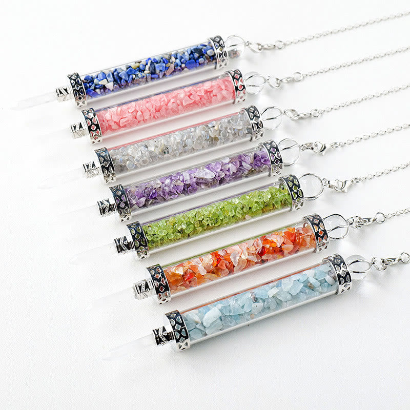 Péndulo de los deseos de los 7 chakras con piedra de cristal natural Olivenorma