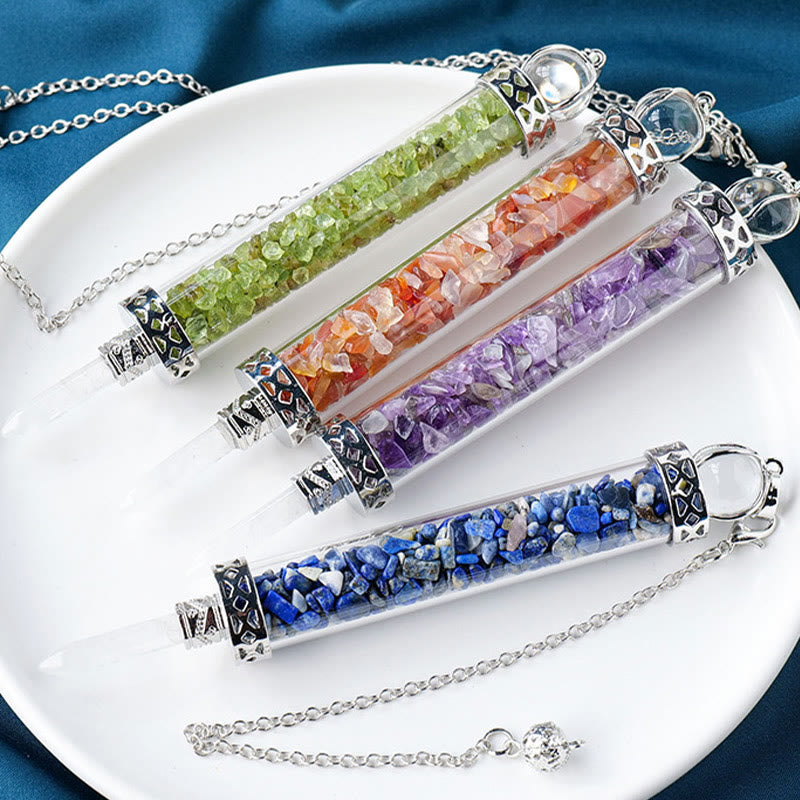 Péndulo de los deseos de los 7 chakras con piedra de cristal natural Olivenorma