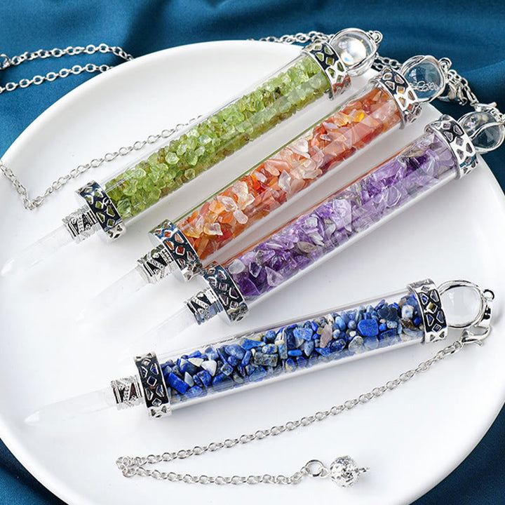 Péndulo de los deseos de los 7 chakras con piedra de cristal natural Olivenorma