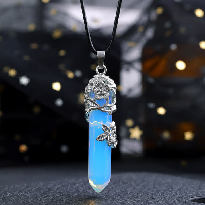 Collar con colgante de flor en forma de columna hexagonal de piedra de cristal de Olivenorma