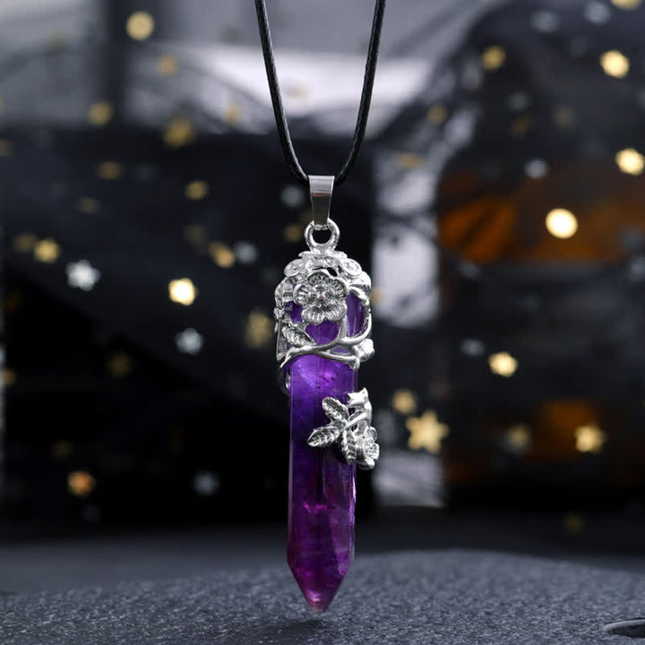 Collar con colgante de flor en forma de columna hexagonal de piedra de cristal de Olivenorma
