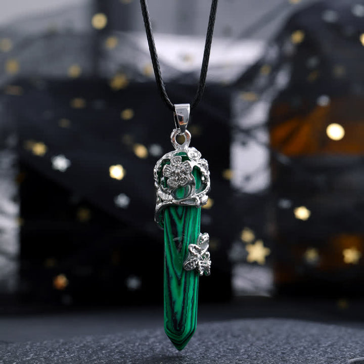 Collar con colgante de flor en forma de columna hexagonal de piedra de cristal de Olivenorma