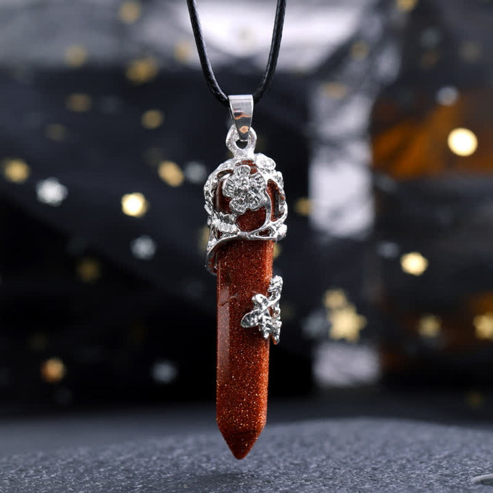 Collar con colgante de flor en forma de columna hexagonal de piedra de cristal de Olivenorma