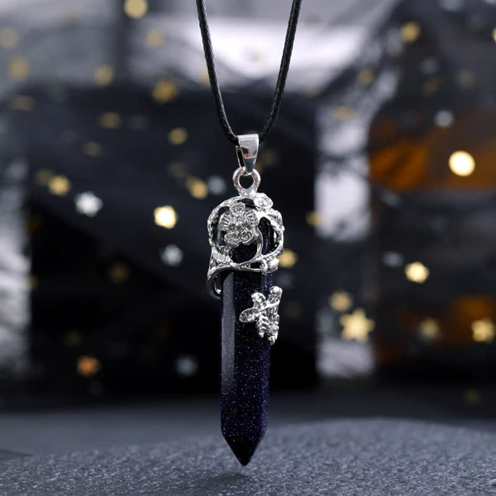 Collar con colgante de flor en forma de columna hexagonal de piedra de cristal de Olivenorma