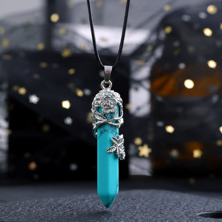 Collar con colgante de flor en forma de columna hexagonal de piedra de cristal de Olivenorma