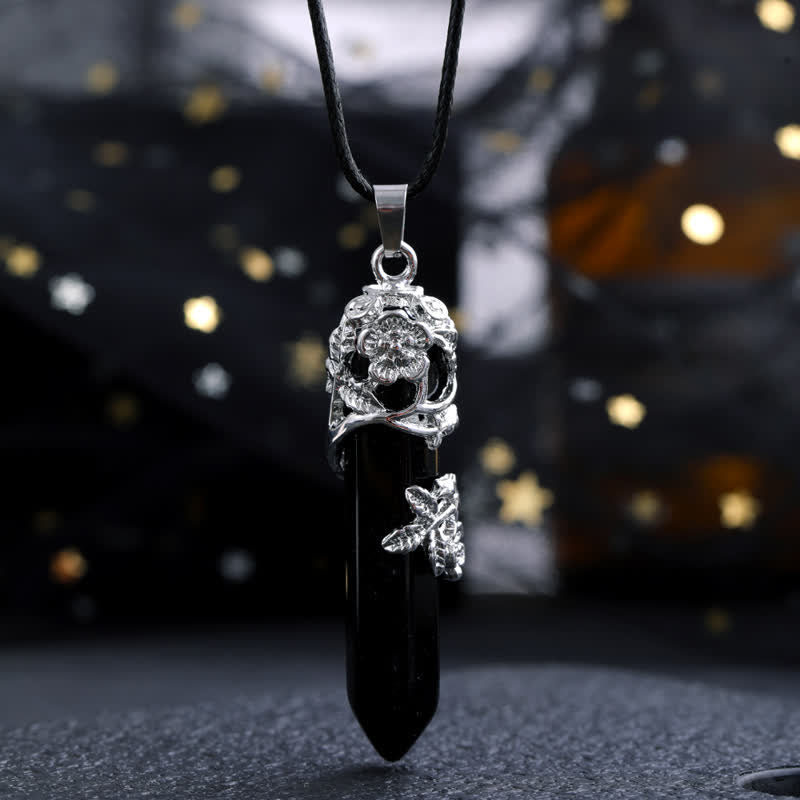 Collar con colgante de flor en forma de columna hexagonal de piedra de cristal de Olivenorma