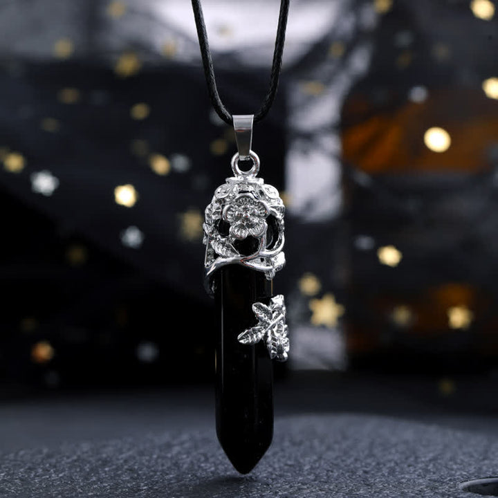 Collar con colgante de flor en forma de columna hexagonal de piedra de cristal de Olivenorma