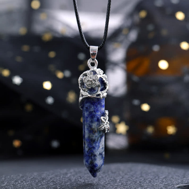 Collar con colgante de flor en forma de columna hexagonal de piedra de cristal de Olivenorma