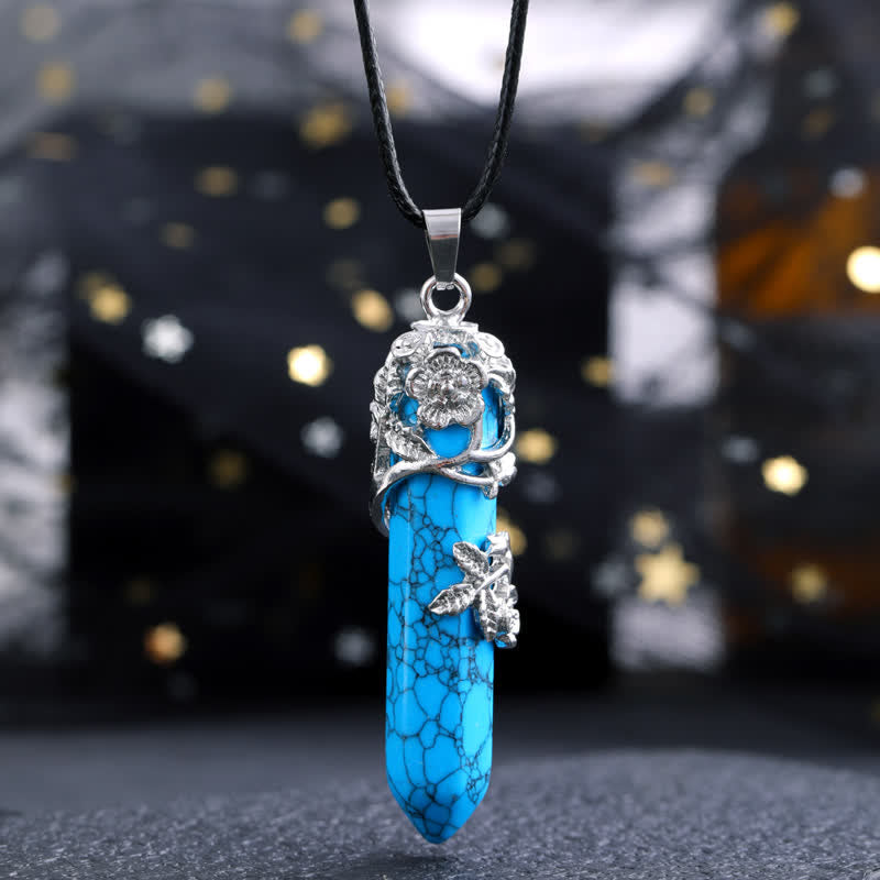 Collar con colgante de flor en forma de columna hexagonal de piedra de cristal de Olivenorma