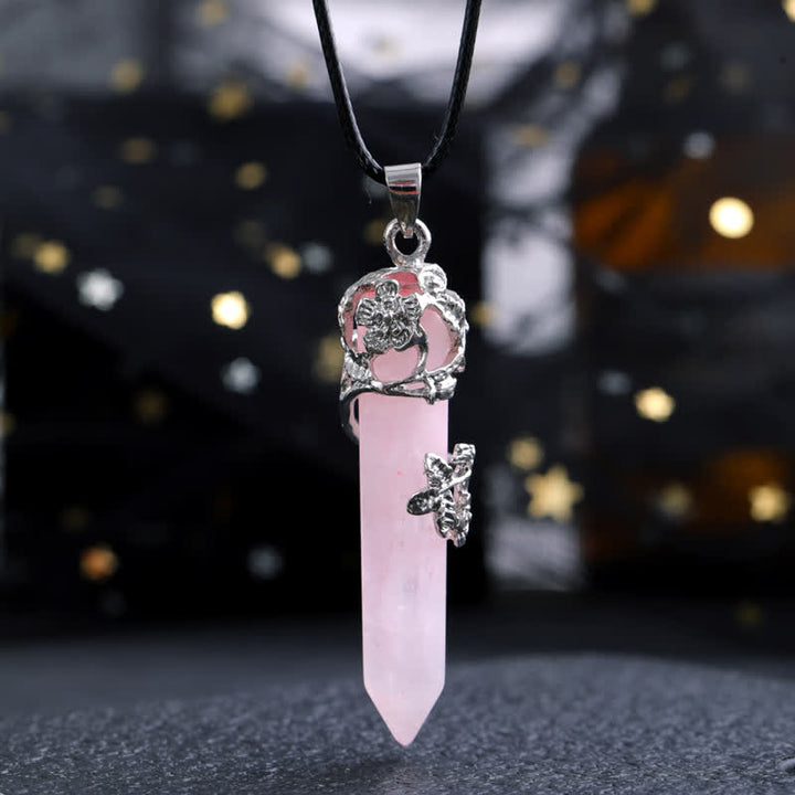 Collar con colgante de flor en forma de columna hexagonal de piedra de cristal de Olivenorma
