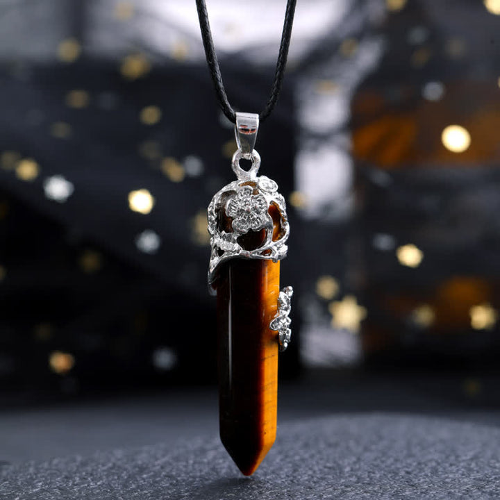 Collar con colgante de flor en forma de columna hexagonal de piedra de cristal de Olivenorma