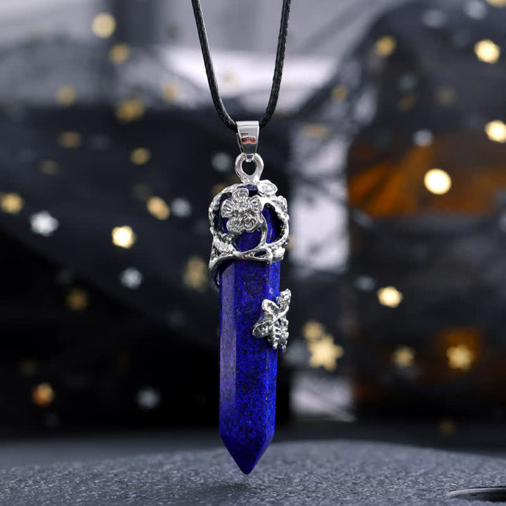 Collar con colgante de flor en forma de columna hexagonal de piedra de cristal de Olivenorma
