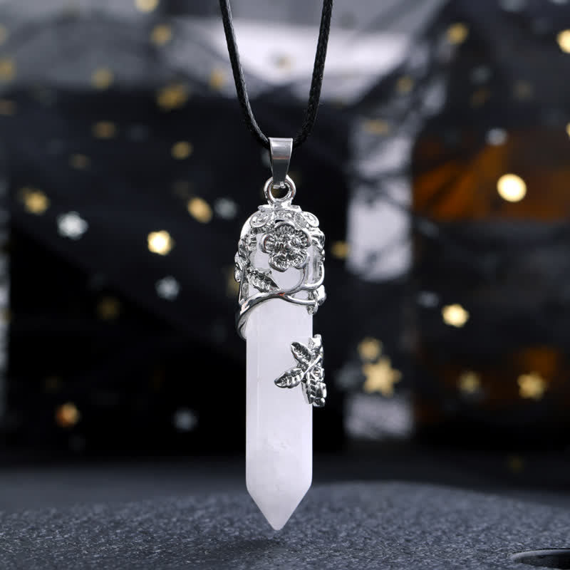 Collar con colgante de flor en forma de columna hexagonal de piedra de cristal de Olivenorma