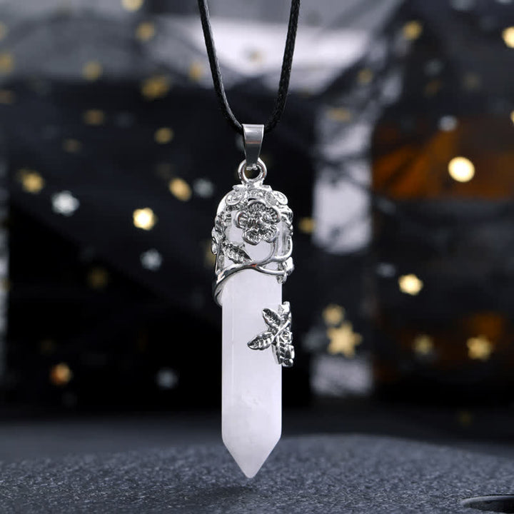 Collar con colgante de flor en forma de columna hexagonal de piedra de cristal de Olivenorma