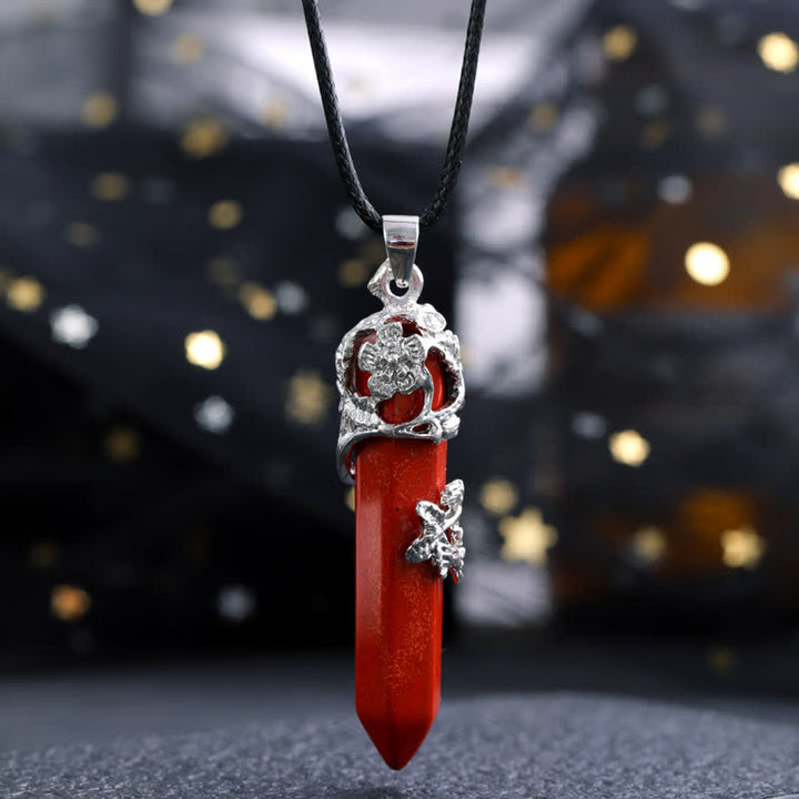 Collar con colgante de flor en forma de columna hexagonal de piedra de cristal de Olivenorma