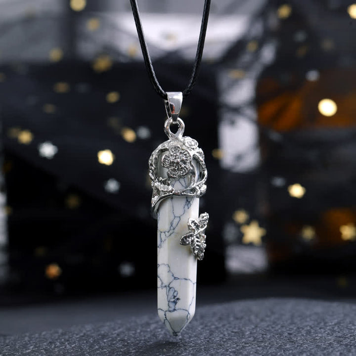 Collar con colgante de flor en forma de columna hexagonal de piedra de cristal de Olivenorma