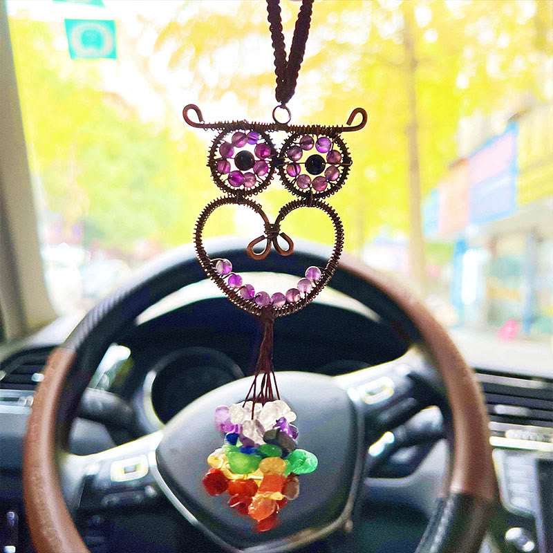 Adorno colgante para coche con gema natural y búho de Olivenorma 