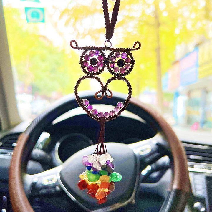 Adorno colgante para coche con gema natural y búho de Olivenorma 