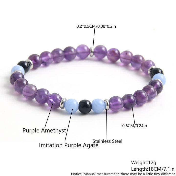 Pulsera de cuentas de calcedonia azul y amatista de Olivenorma