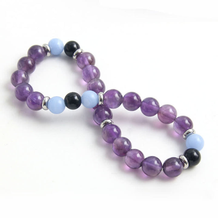 Pulsera de cuentas de calcedonia azul y amatista de Olivenorma