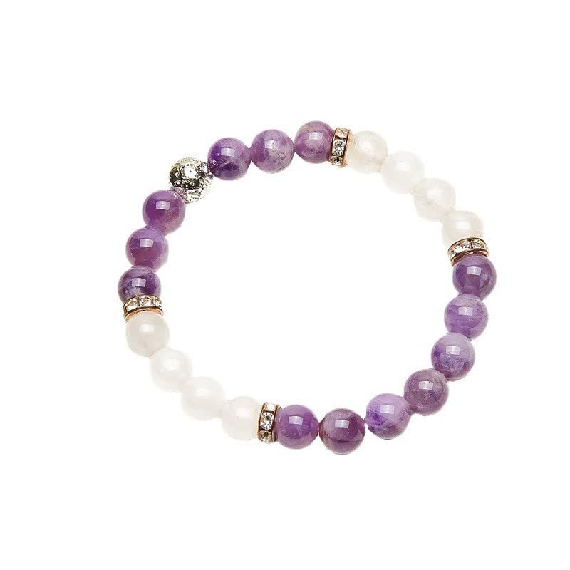 Pulsera de cuentas de metal con cristales transparentes de amatista de Olivenorma 