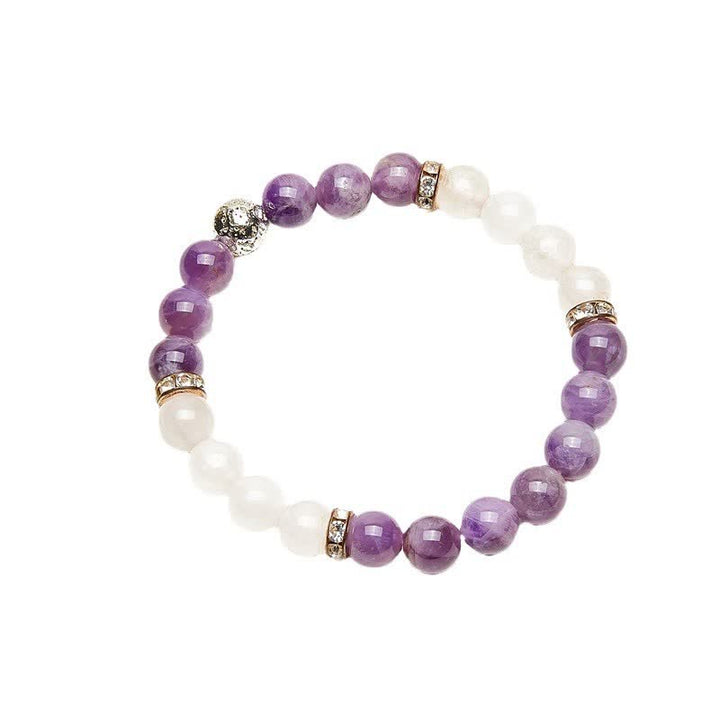 Pulsera de cuentas de metal con cristales transparentes de amatista de Olivenorma 
