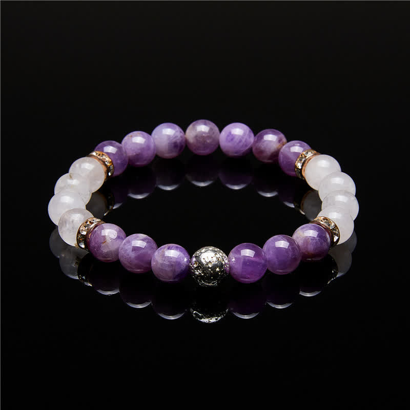 Pulsera de cuentas de metal con cristales transparentes de amatista de Olivenorma 