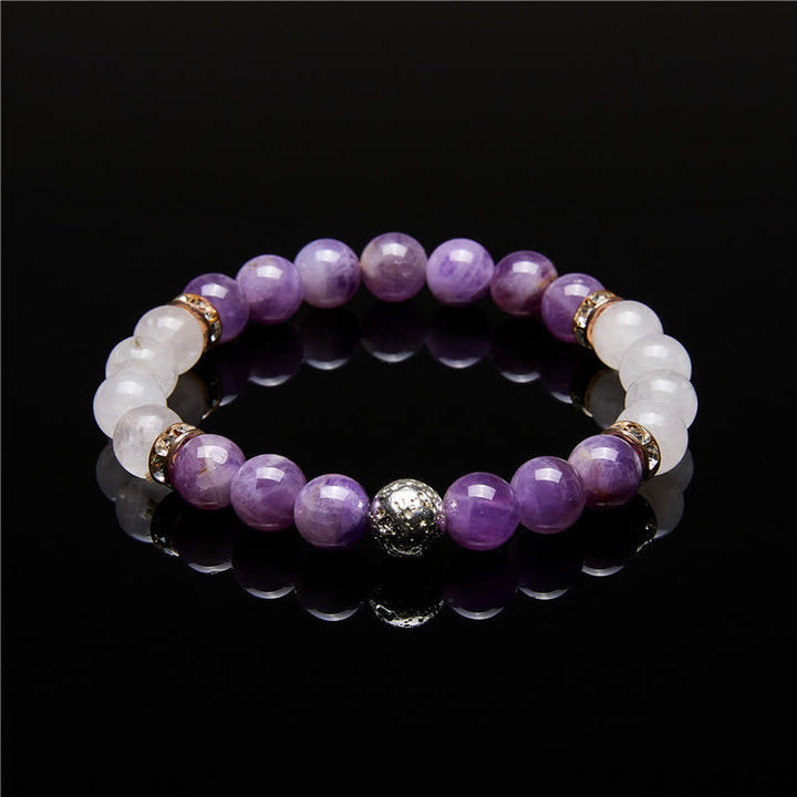 Pulsera de cuentas de metal con cristales transparentes de amatista de Olivenorma 