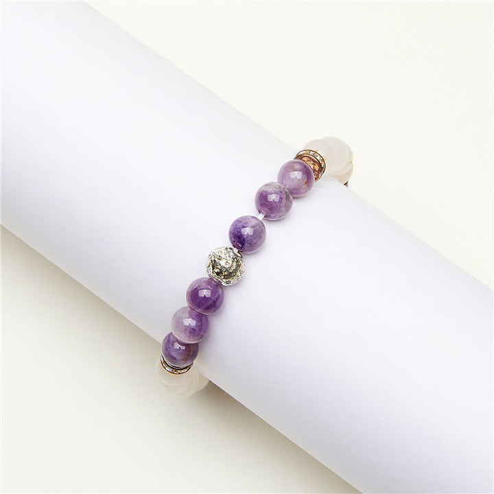 Pulsera de cuentas de metal con cristales transparentes de amatista de Olivenorma 
