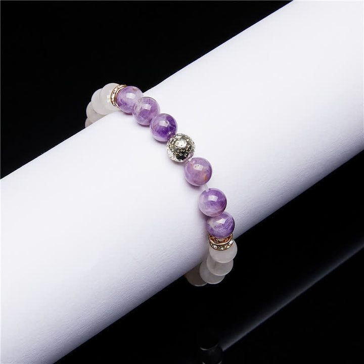 Pulsera de cuentas de metal con cristales transparentes de amatista de Olivenorma 