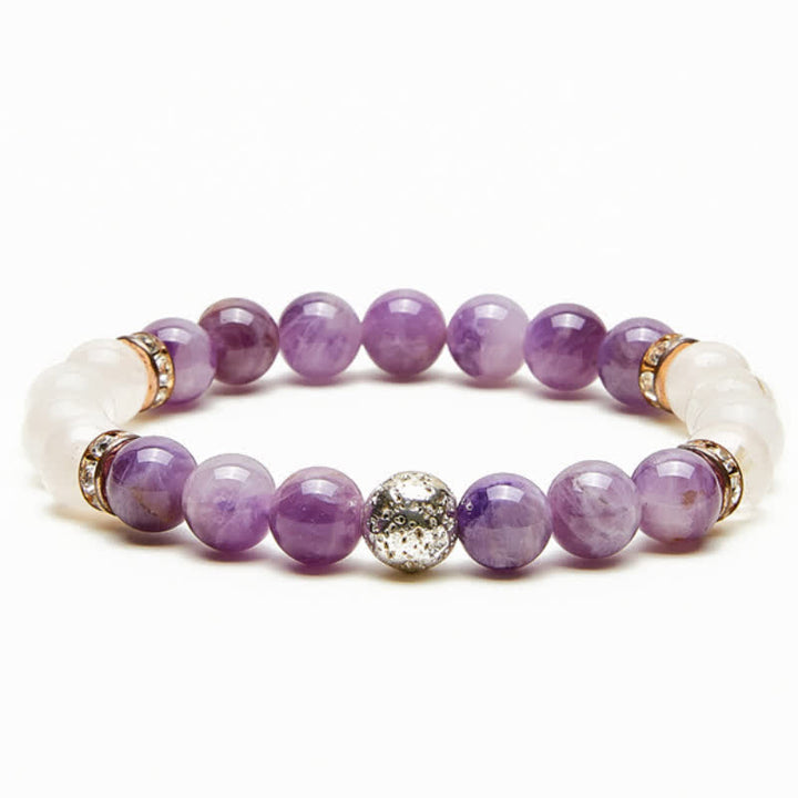 Pulsera de cuentas de metal con cristales transparentes de amatista de Olivenorma 