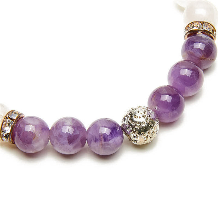 Pulsera de cuentas de metal con cristales transparentes de amatista de Olivenorma 