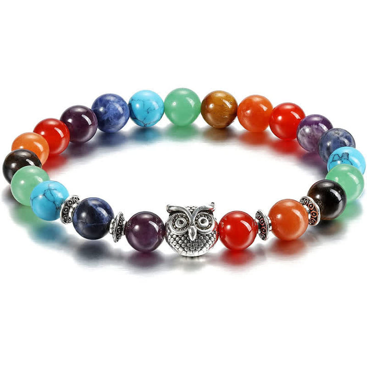 Pulsera de cuentas con colgante de búho de chakras de piedra natural de Olivenorma 