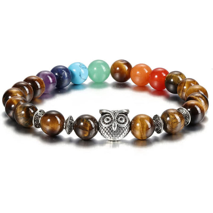 Pulsera de cuentas con colgante de búho de chakras de piedra natural de Olivenorma 
