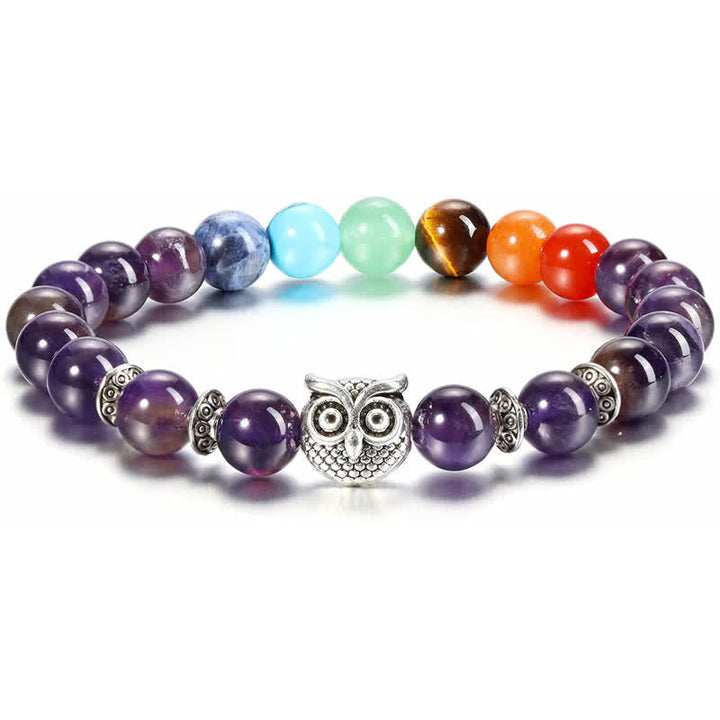Pulsera de cuentas con colgante de búho de chakras de piedra natural de Olivenorma 