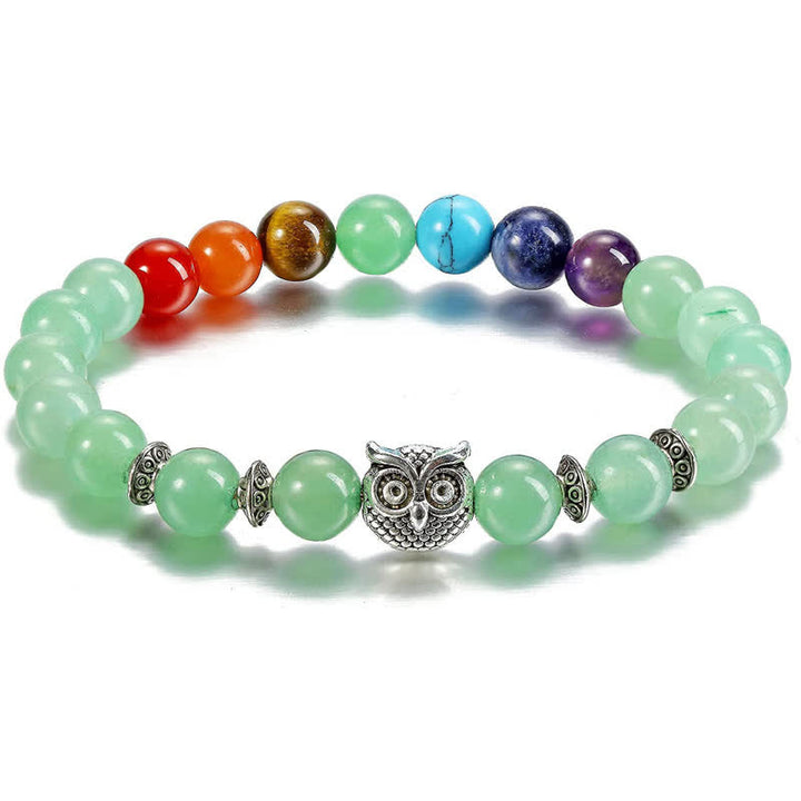 Pulsera de cuentas con colgante de búho de chakras de piedra natural de Olivenorma 
