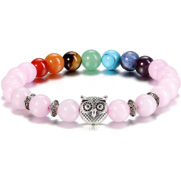 Pulsera de cuentas con colgante de búho de chakras de piedra natural de Olivenorma 