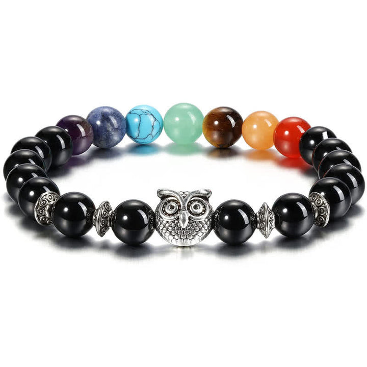 Pulsera de cuentas con colgante de búho de chakras de piedra natural de Olivenorma 