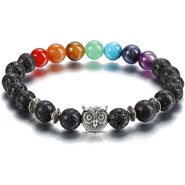 Pulsera de cuentas con colgante de búho de chakras de piedra natural de Olivenorma 
