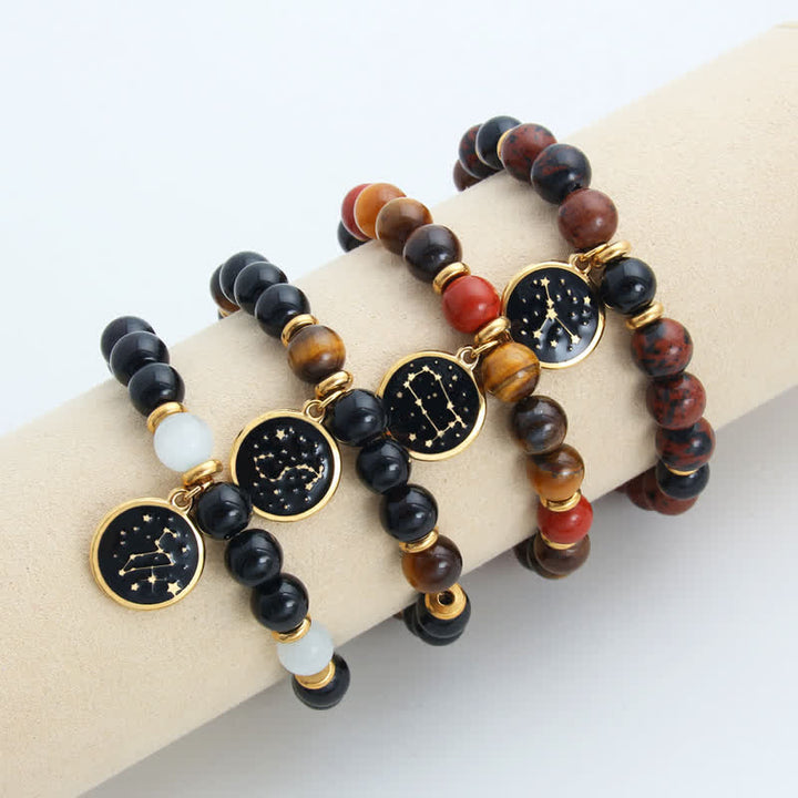 Pulsera dorada de acero inoxidable con cuentas de piedra natural de Olivenorma