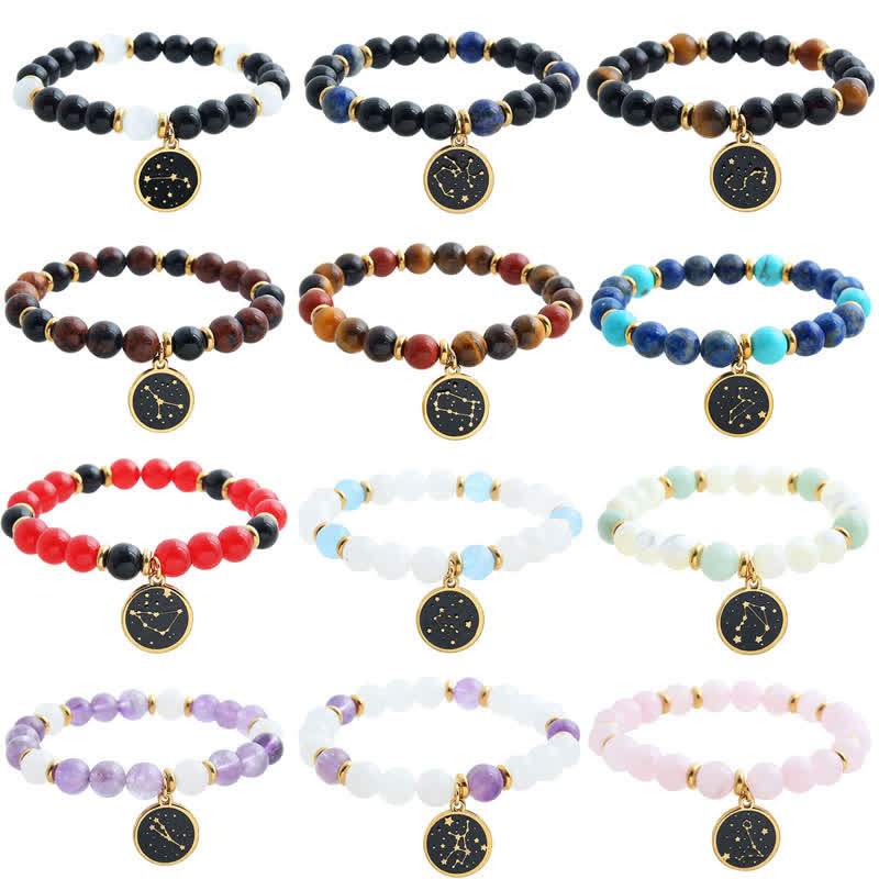Pulsera dorada de acero inoxidable con cuentas de piedra natural de Olivenorma