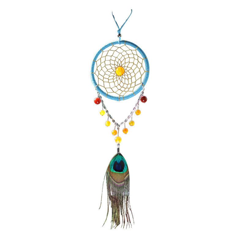 Adorno atrapasueños de plumas de pavo real de ágata hecho a mano de Olivenorma